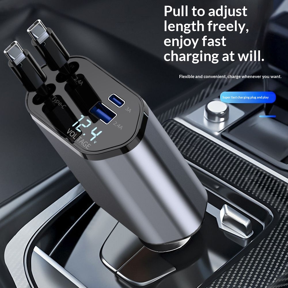 4 In 1 Retractable Car Charger Fast Car Phone Charger 120W With USB