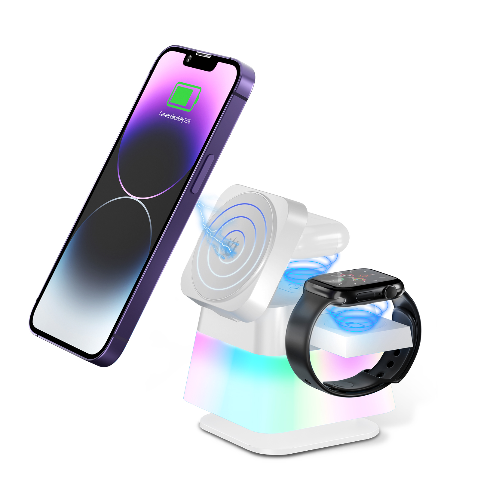 4 In 1 Rotatable Colorful Lighting Wireless Charger Stand For Phone