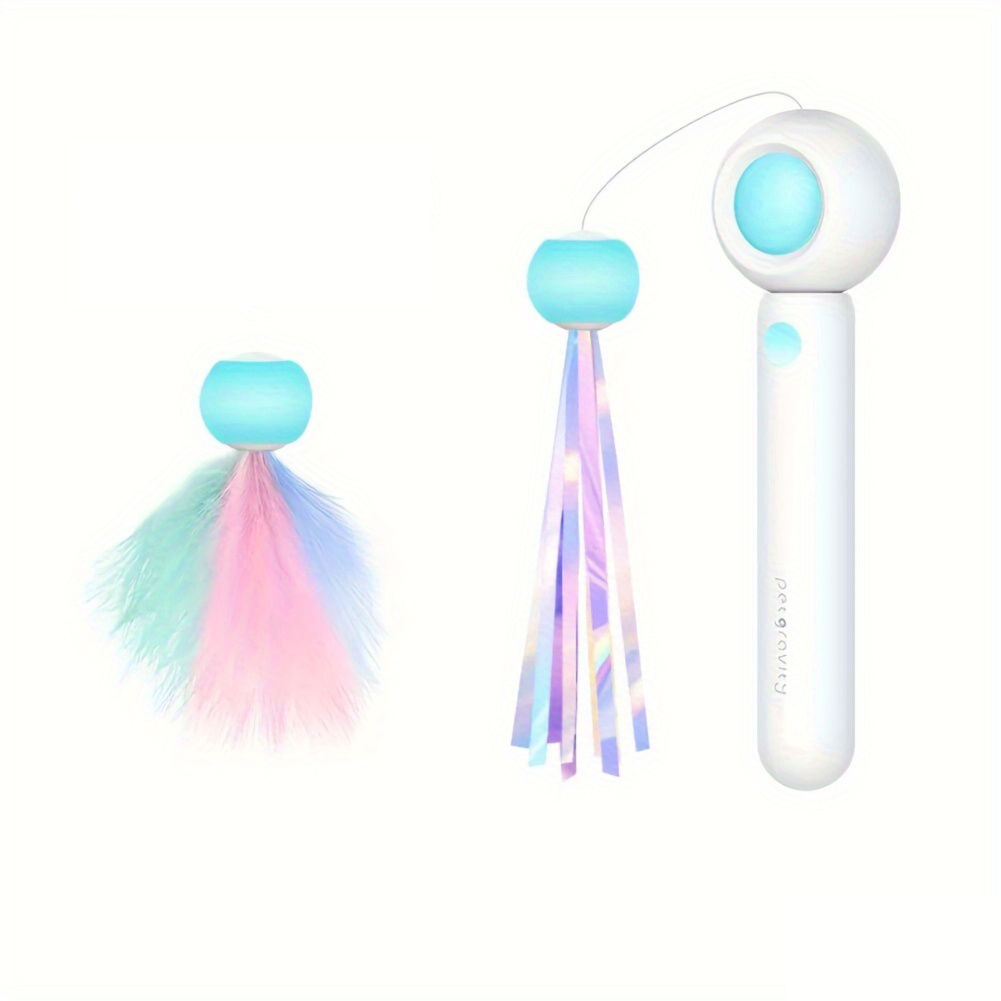 Cat Teaser Stick, Retractable Cat Wand With Replacement Head, Cat