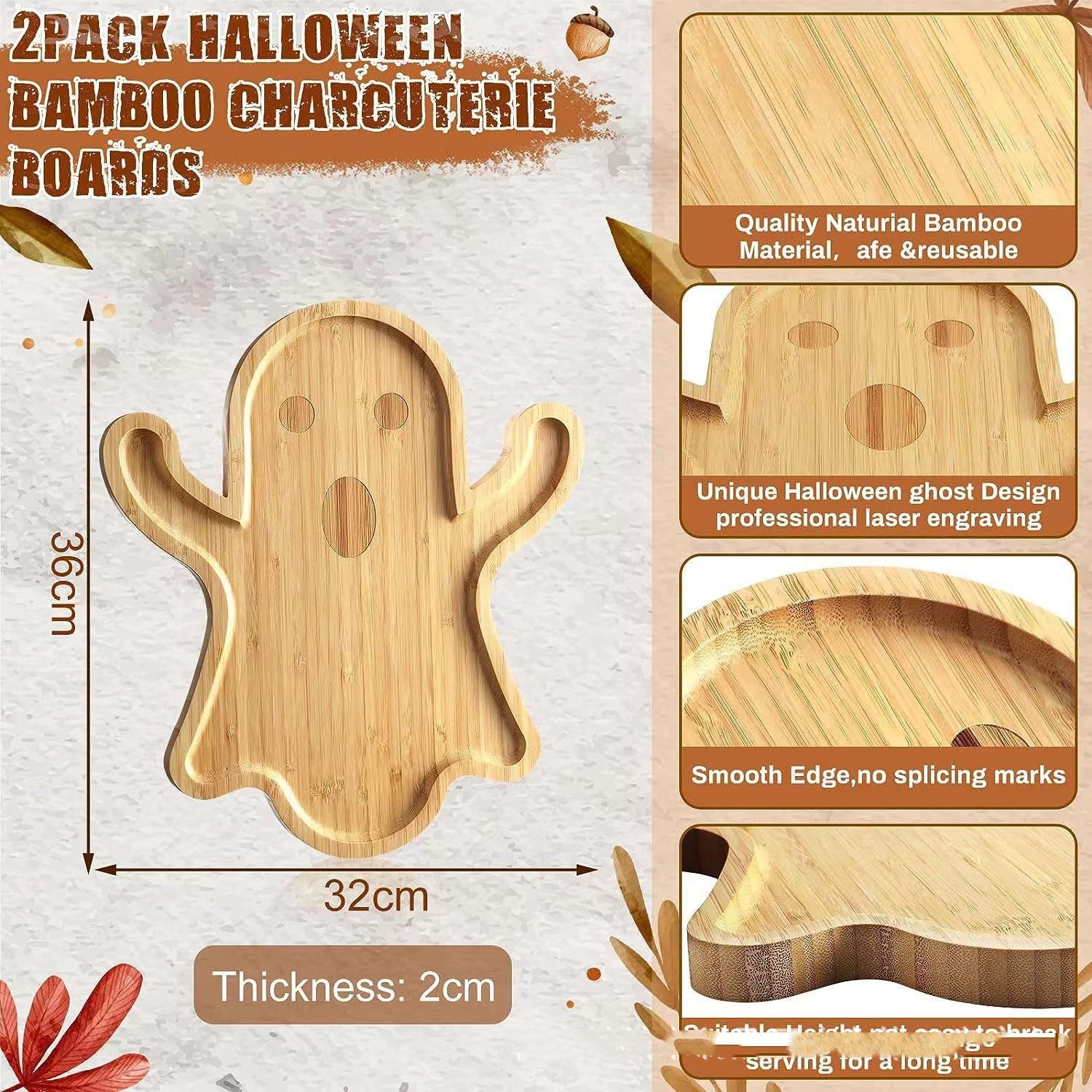 Halloween Ghost Wood Pan Plates Fruit Dishes Decorative Tray Dishes