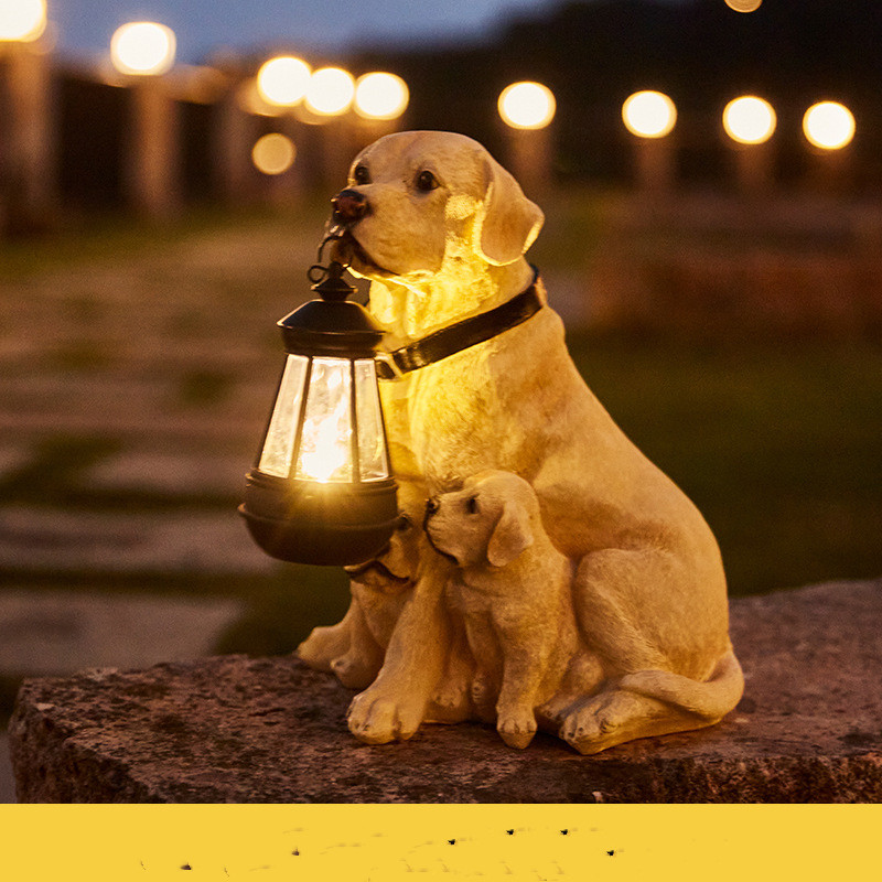 LED Solar Light Dog Lantern Sculpture Resin Craft Ornament Home Porch