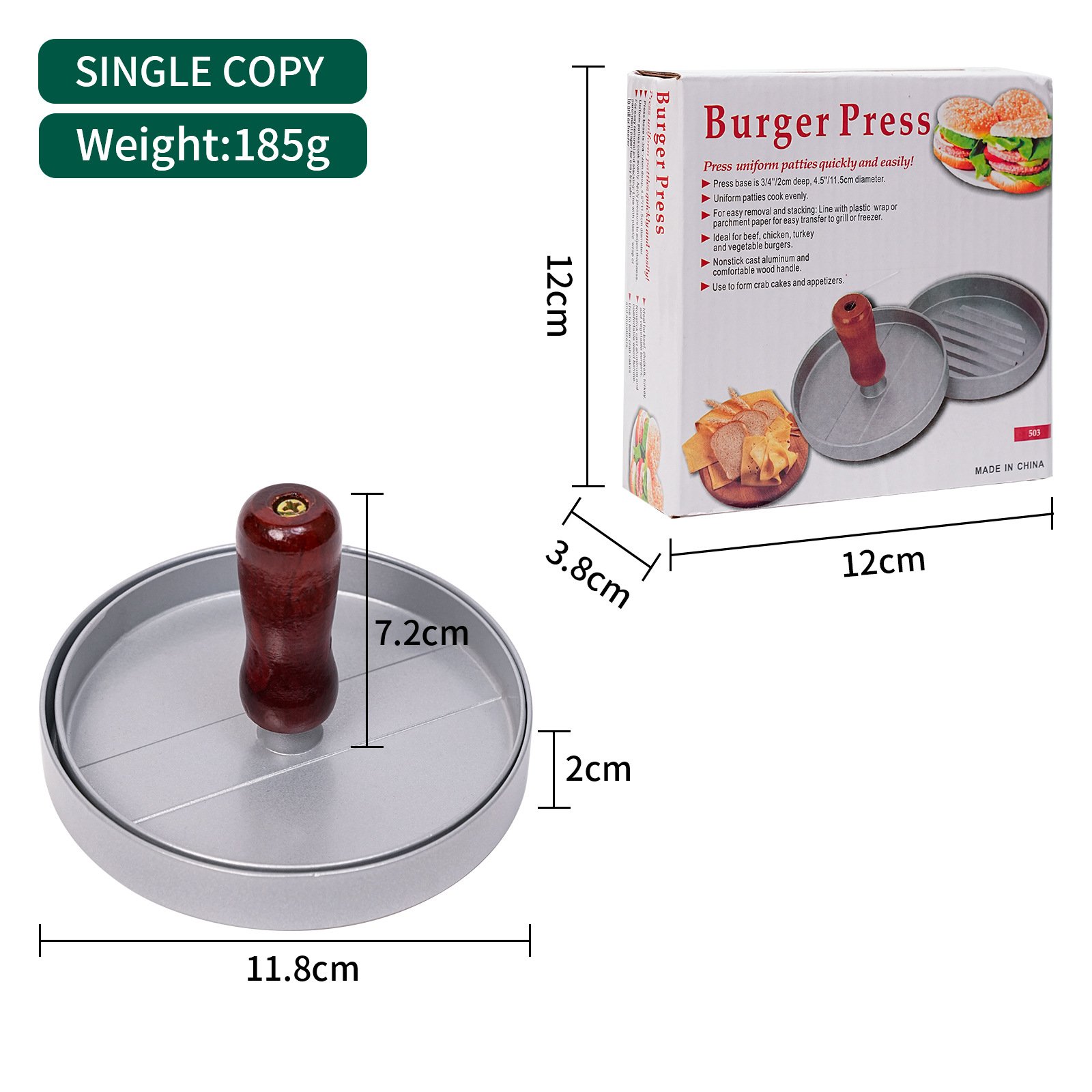 Mini Burger Press Slider Patty Wood Handle Hamburger Press Burger