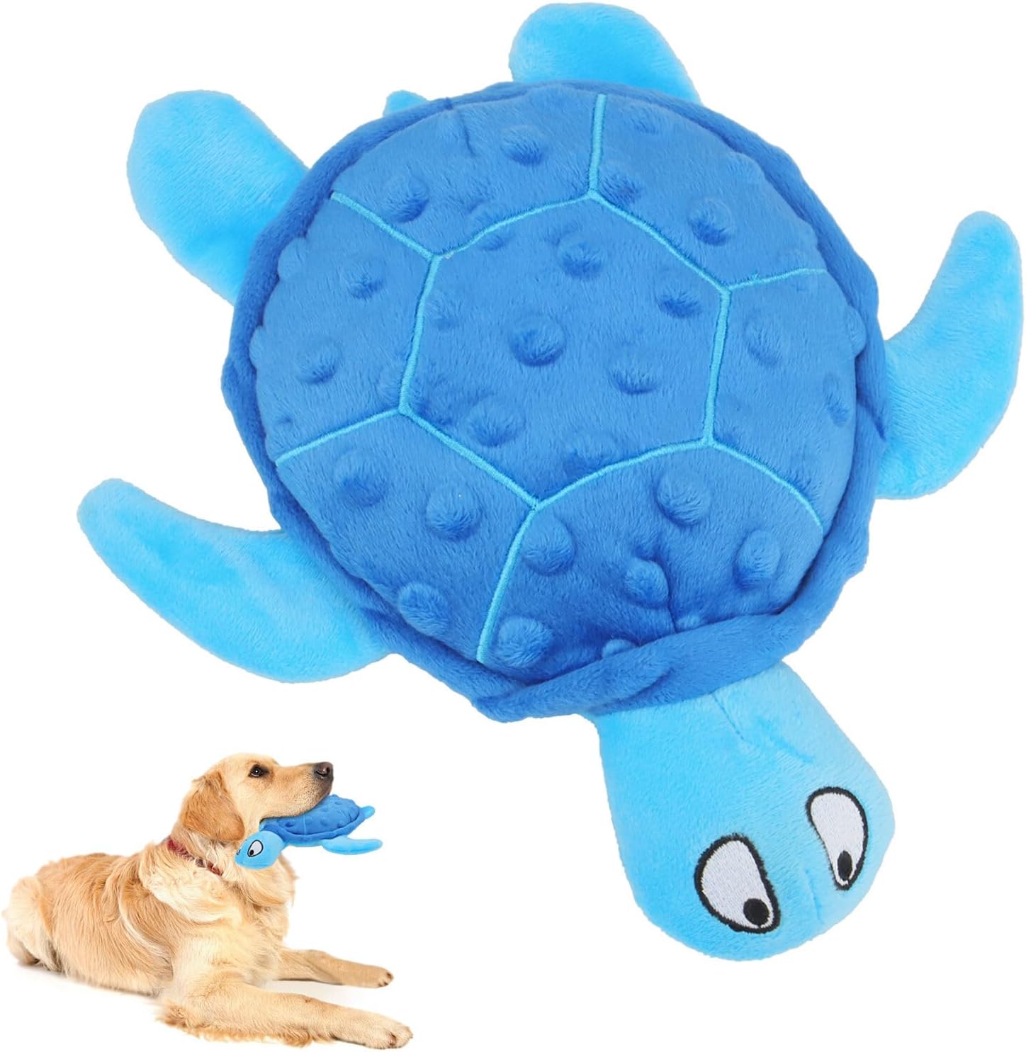 Squeaky Sea Turtle Plush Dog Toy - Durable, No Stuffing, Interactive