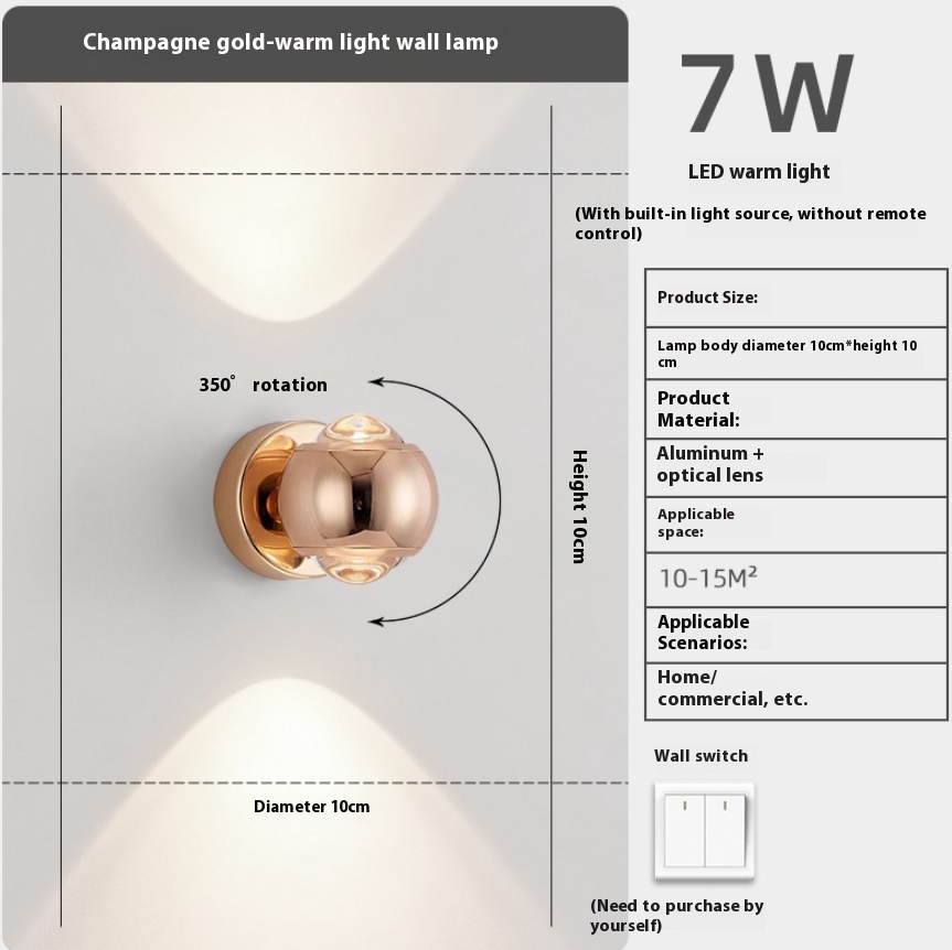 Up And Down Luminous Bedroom Bedside Aisle Corridor Wall Lamp
