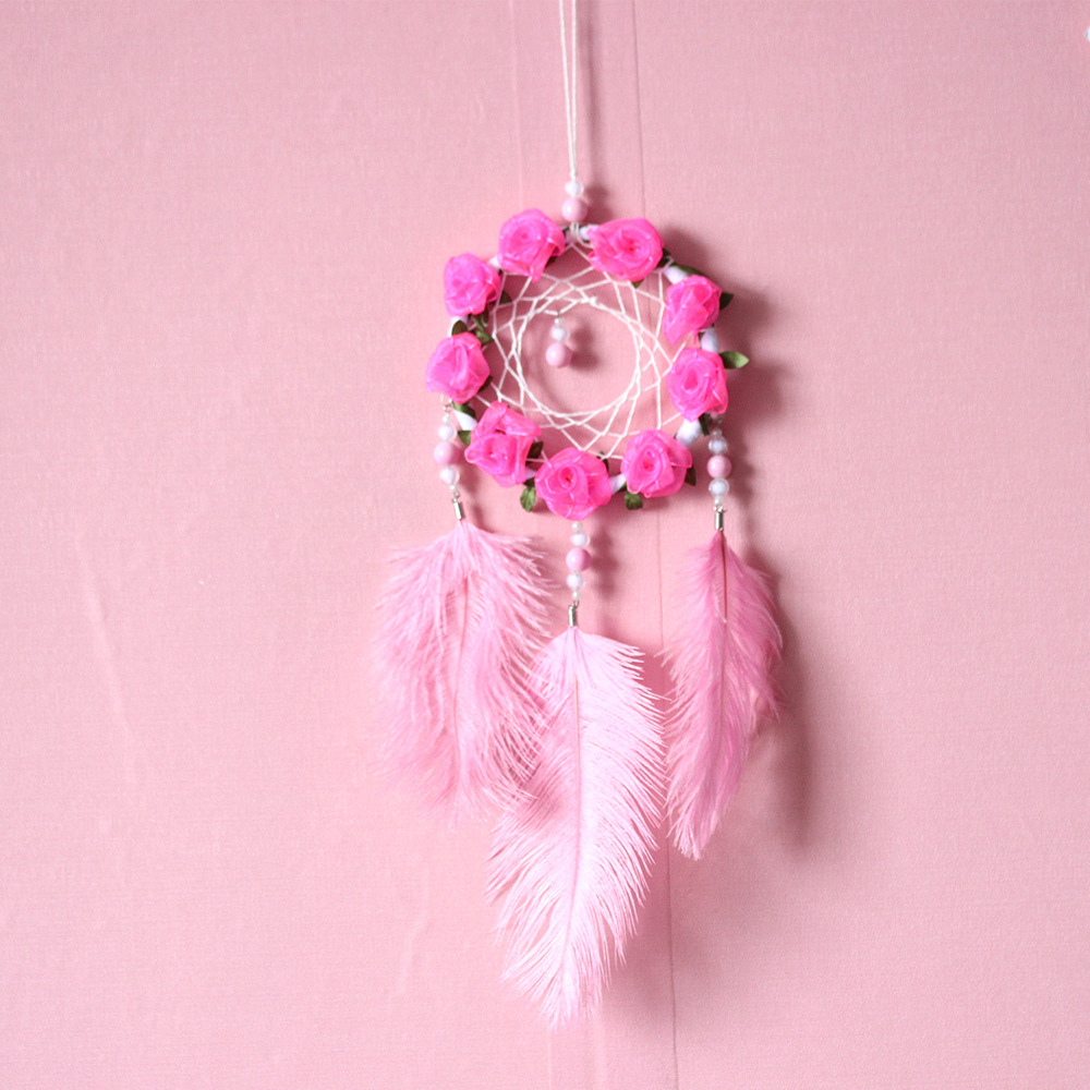 Women's Dreamcatcher Wind Chimes Room Decorative Pink Ostrich Feather